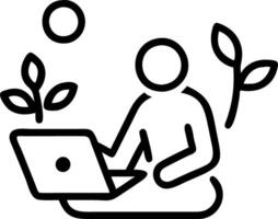 Abstract digital art of a person comfortably working outdoors in a garden with a laptop surrounded by soft bokeh effects vector