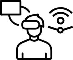 Abstract digital art of a person using VR technology to collaborate remotely with soft bokeh lights vector
