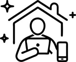 Abstract digital art of a person using a tablet to work remotely in a minimalist home office with soft bokeh effects vector