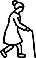 Abstract digital art of an elderly woman walking alone on a street with a blurred background vector