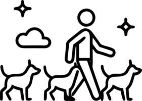 Abstract image of a person walking multiple dogs in a park with soft bokeh lights filtering through trees vector