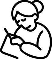 Abstract image of an elderly woman writing in a journal with blurred background vector