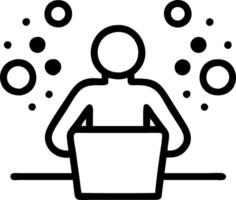 Abstract silhouette of a person on a computer with colorful bokeh circles vector