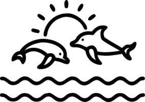 Abstract silhouette of a person swimming with dolphins under soft rays of light in a tranquil sea vector