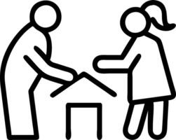 An adult daughter and her elderly father working on a DIY home project in a bright workshop with space for text vector