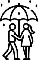 Bokeh digital art of a young couple walking under umbrellas in the rain vector