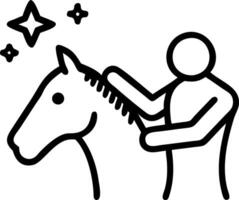 Bokeh effect on person brushing a horse vector