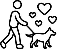 Bokeh hearts surrounding a person walking a dog vector