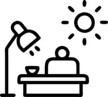 Bokeh image of a happy freelancers workspace with warm lighting vector
