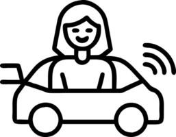Businesswoman driving an autonomous car with soft abstract digital interface vector