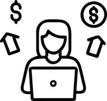Businesswoman reviewing financial charts with currency icons vector