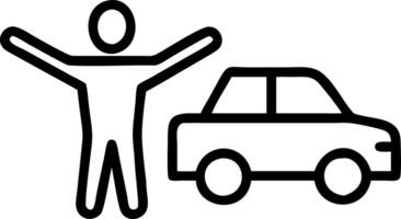 Candid image of a person standing with arms outstretched beside their car on an open road vector