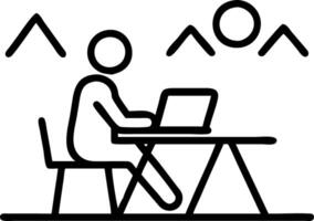 Candid image of a person working remotely in a rural setting with nature surroundings vector