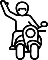 Candid image of a motorcyclist waving at the camera during a road trip vector