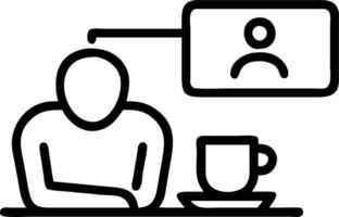 Candid image of a person attending a virtual meeting from a kitchen table with a cup of coffee vector