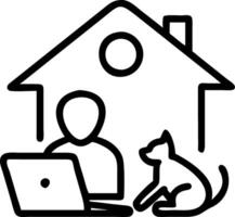 Candid image of a person working from home with a pet curled up nearby vector