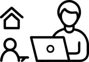 Candid image of a person working from home with a pet curled up nearby vector