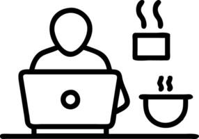 Candid image of a person working from home with a pet curled up nearby vector