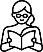Candid image of an elderly woman reading a book alone in a library vector
