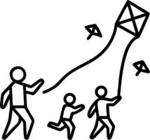 Candid photo of a family flying kites in an open field on a breezy day vector