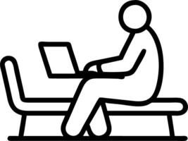 Candid photo of a person working remotely from a park bench with a laptop on their lap vector