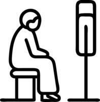 Candid photo of an elderly woman sitting alone at a bus stop with a suitcase vector