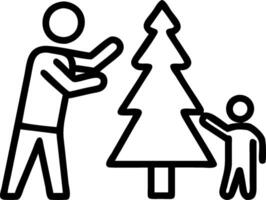 Candid scene of a family picking out a Christmas tree at a tree farm vector