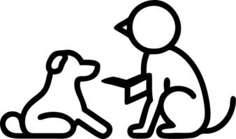 Child practicing reading to therapy dog in library vector