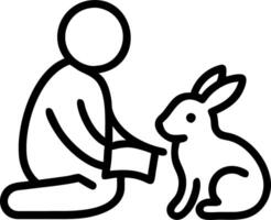 Child reading to therapy rabbit in classroom vector