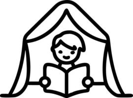 Child reading a book under a blanket fort vector