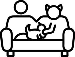 Children cuddling with cat on living room sofa vector