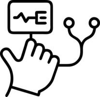 Close up of a doctors hand holding a futuristic stethoscope with digital display vector
