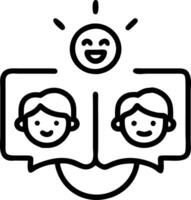 Close up of a family faces lit up by a holographic interactive storybook display vector