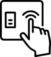 Close up of a family members hand interacting with a smart refrigerator touchscreen vector