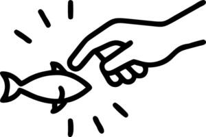 Close up of a hand gently touching a fish in a softly abstract underwater scene with light rays vector