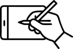 Close up of a hand holding a futuristic stylus writing on a transparent tablet vector