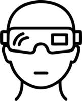 Close up of a persons face with augmented reality glasses displaying virtual data overlays vector