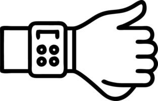 Close up of a persons wrist wearing a sleek smartwatch projecting a virtual keyboard vector