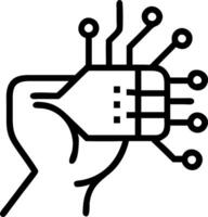 Close up of AI chip embedded in robotic skin with glowing circuits vector