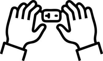 Close up of a young couple hands with a futuristic ring displaying digital text vector