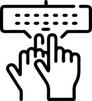 Close up of an elderly womans fingers typing on a holographic keyboard vector