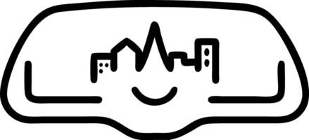 Close up of excited face reflected in rear view mirror with futuristic city backdrop vector