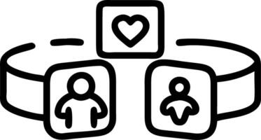 Close up of family members sending digital messages across a smart device wristband with floating icons vector
