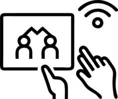 Close up of familys hands interacting with pet via smart window vector