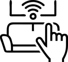 Close up of fingers interacting with holographic touchscreen on sofa vector