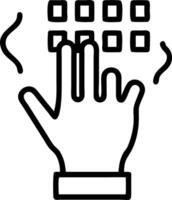Close up of fingers typing on a holographic keyboard projected from a futuristic device vector