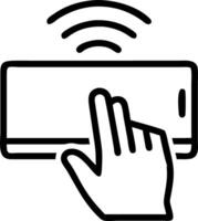 Close up of hand swiping holographic notification in air vector