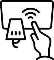 Close up of hand adjusting holographic settings on smart lamp vector