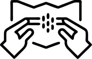 Close up of hands wrapping a gift with futuristic holographic paper ample copy space above vector