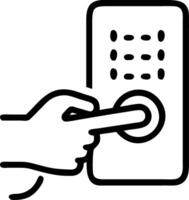 Close up of millennial hand unlocking a digital door lock neon light reflecting copy space on the side vector